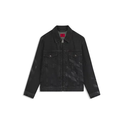 Hugo Boss X Rb Black-denim Jacket With Lasered Pattern