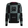 Hugo Boss Hugo X Rb Checkerboard Cotton Sweater With Bull Motif In Black