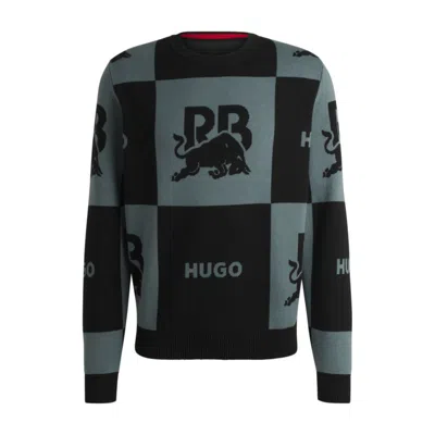 HUGO BOSS X RB CHECKERBOARD COTTON SWEATER WITH BULL MOTIF