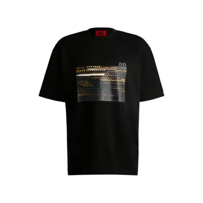 Hugo Boss X Rb Cotton-jersey T-shirt With Racing Print In Black