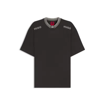 Hugo Boss X Rb Cotton T-shirt With Tipping And Logos In Black