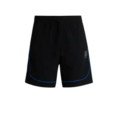 Hugo Boss X Rb Drawstring Shorts With Piping Details In Black