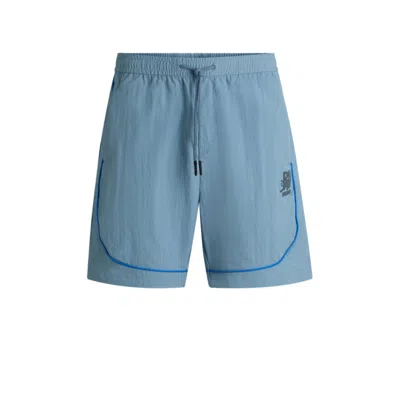 Hugo Boss X Rb Drawstring Shorts With Piping Details In Blue