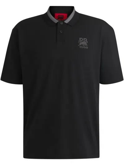 Hugo Boss X Rb Stretch-cotton Polo Shirt With Carbon Stealth Logo In Black