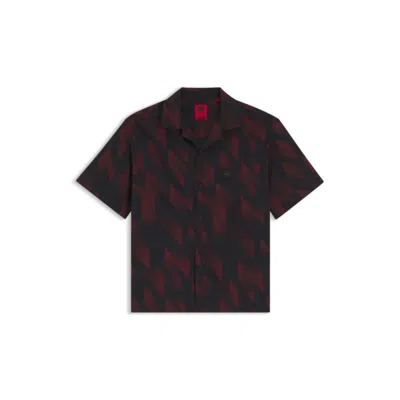 Hugo Boss X Rb Oversize-fit Shirt With Printed Pattern In Brown