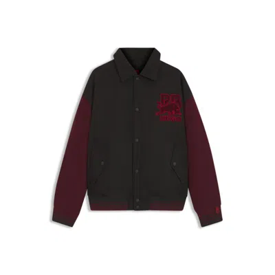 Hugo Boss X Rb Regular-fit Varsity-style Jacket With Bull Graphics In Black