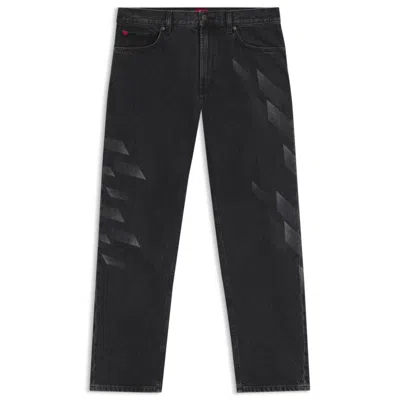 Hugo Boss X Rb Relaxed-fit Jeans With Lasered Pattern In Black