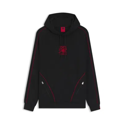 Hugo Boss X Rb Stretch-cotton Hoodie With Bull Motif In Black