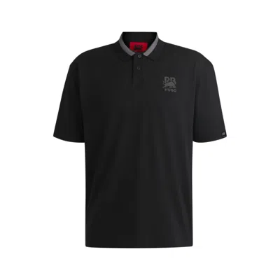 Hugo Boss X Rb Stretch-cotton Polo Shirt With Carbon Stealth Logo In Black