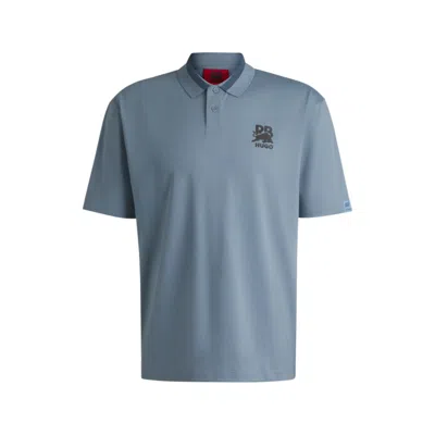 Hugo Boss X Rb Stretch-cotton Polo Shirt With Carbon Stealth Logo In Blue