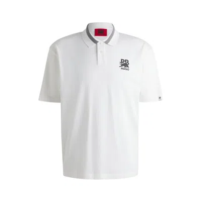 Hugo Boss X Rb Stretch-cotton Polo Shirt With Carbon Stealth Logo In White