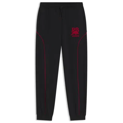 Hugo Boss X Rb Stretch-cotton Sweatpants With Bull Motif In Black