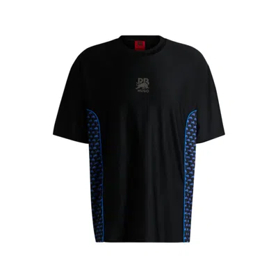 Hugo Boss X Rb Structured-jersey T-shirt With Piping Details In Black