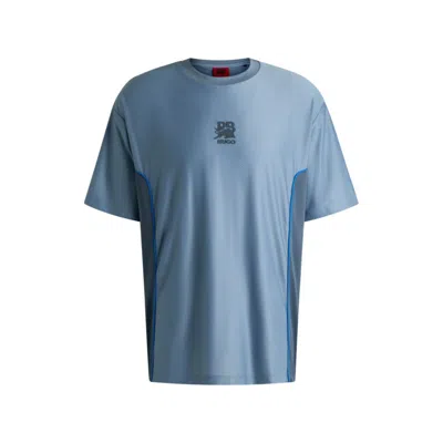 Hugo Boss X Rb Structured-jersey T-shirt With Piping Details In Blue