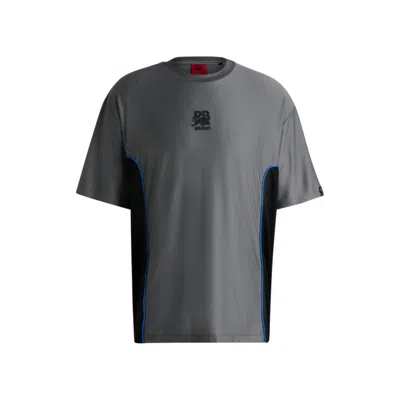 Hugo Boss X Rb Structured-jersey T-shirt With Piping Details In Grey