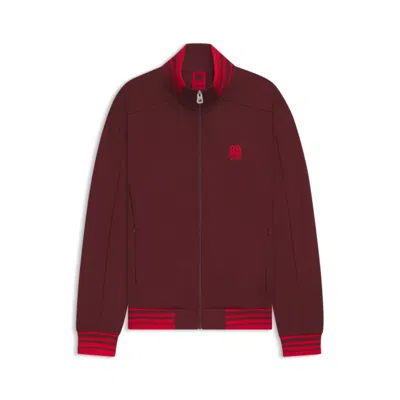 Hugo Boss X Rb Zip-up Sweatshirt With Bull-graphic Logo In Burgundy