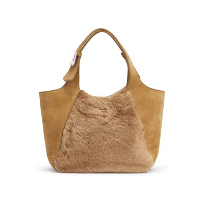 Hugo Boss X Steiff Leather Bag With Wool-cotton Trims In Brown