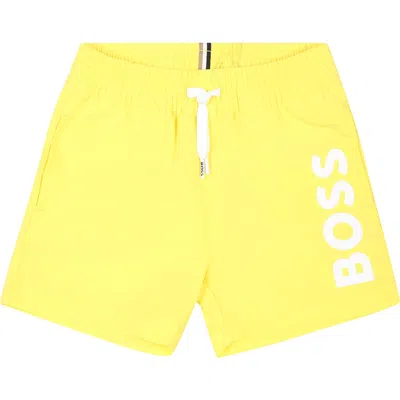 Hugo Boss Yellow Swim Shorts For Baby Boy With Logo