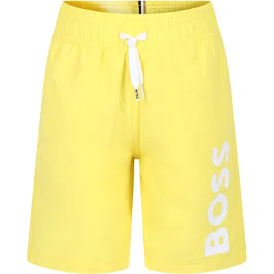 Hugo Boss Kids' Yellow Swim Shorts For Boy With Logo