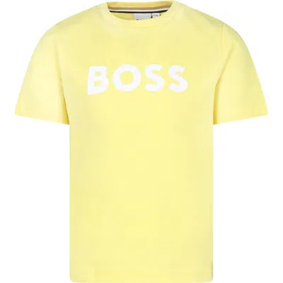 HUGO BOSS YELLOW T-SHIRT FOR BOY WITH LOGO