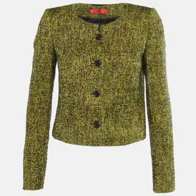 Hugo Boss Yellow/black Boucle Collarless Jacket In Green