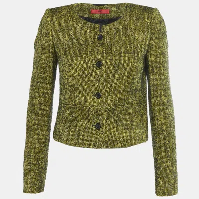 Pre-owned Hugo Boss Yellow/black Boucle Collarless Jacket S