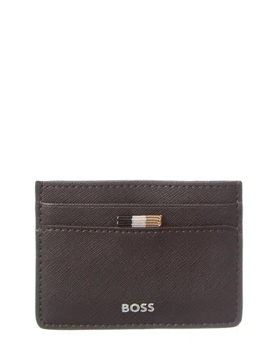 Hugo Boss Zair Leather Card Case In Grey