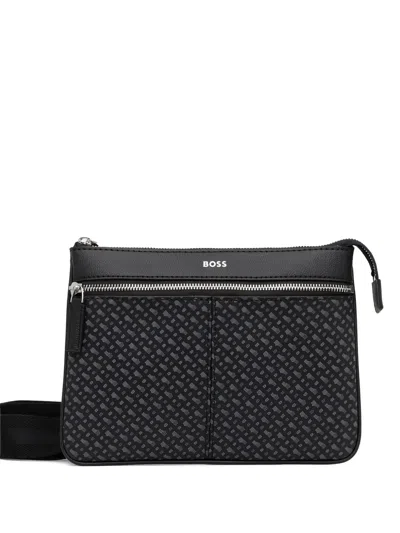 Hugo Boss Zair Logo-pattern Messenger Bag In Black