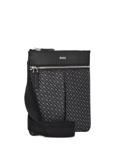 Hugo Boss Zair Logo-pattern Messenger Bag In Black