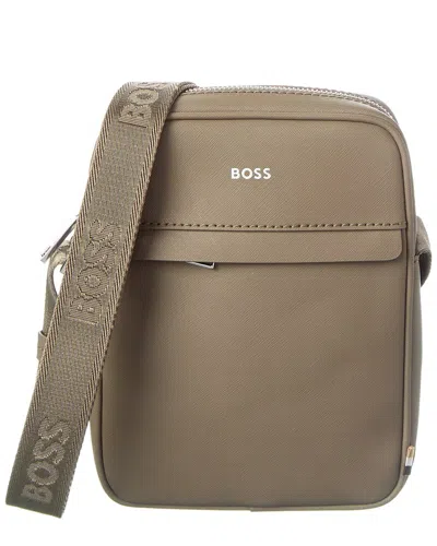 Hugo Boss Zair Ns Zip Leather Reporter Bag In Brown