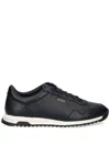 Hugo Boss Leather Trainers With Knurled Sole And Signature Details In Blue