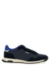 Hugo Boss Textured-fabric Lace-up Trainers With Suede Trims In Blue