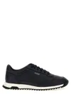 Hugo Boss Leather Trainers With Knurled Sole And Signature Details In Blue