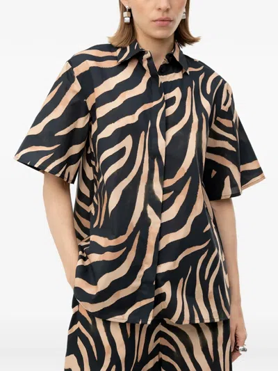 Hugo Boss Zebra-print Short-sleeve Shirt In Black