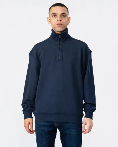 Hugo Boss Zeglitchstitch Mens 1/4 Zip Sweatshirt In Blue