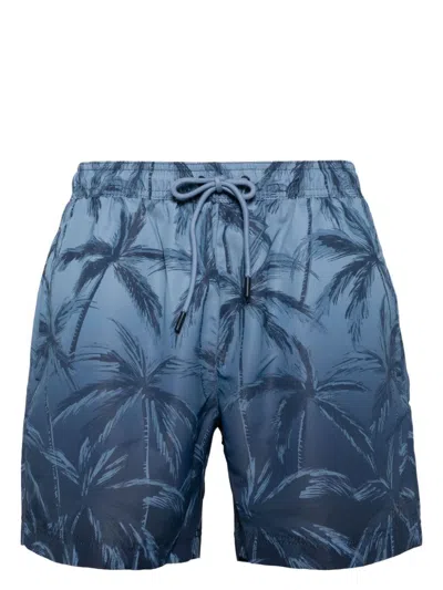 Hugo Boss Quick-dry Swim Shorts With Seasonal Print In Dark Blue