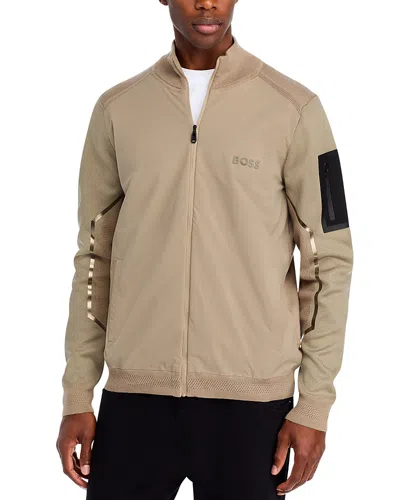 Hugo Boss Zhino Mixed Media Jacket In Light Pastel Gray