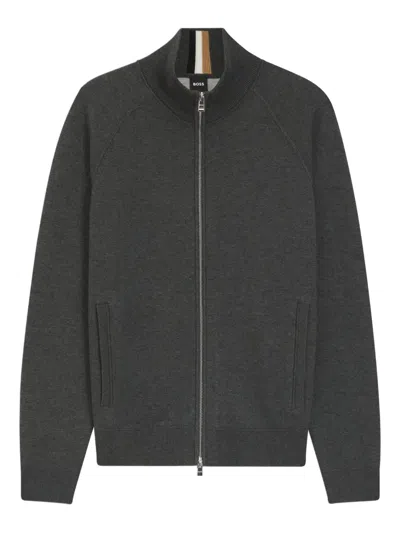 Hugo Boss Zip Cardigan In Gray