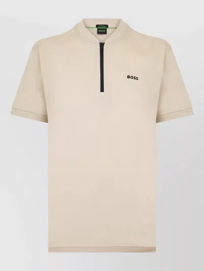 Hugo Boss Zip Collar T Shirt Casual Style In Neutral