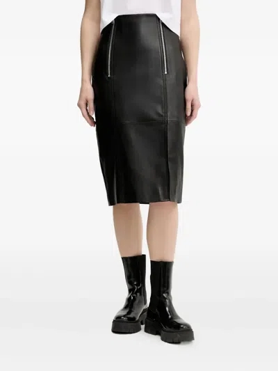 Hugo Boss Zip-detail Leather Midi Skirt In Black