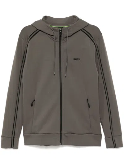 Hugo Boss Zip-down Hoodie In Grey