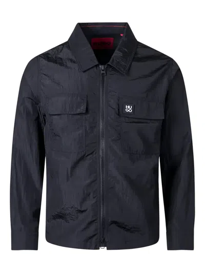 Hugo Boss Zip-fastening Logo-patch Shirt In Blue