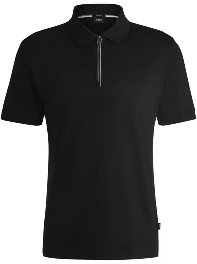 Hugo Boss Zip-fastening Polo Shirt In Black