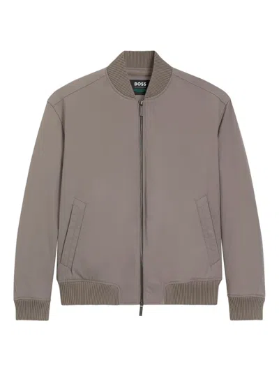 Hugo Boss Zip-fastening Ribbed Jacket In Gray