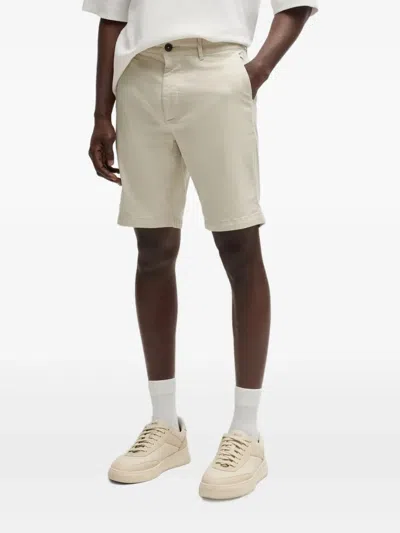 Hugo Boss Zip-fly Flat-front Shorts In Neutral