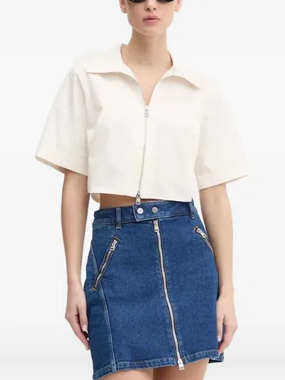 Hugo Boss Zip-front Cropped Shirt In Neutral