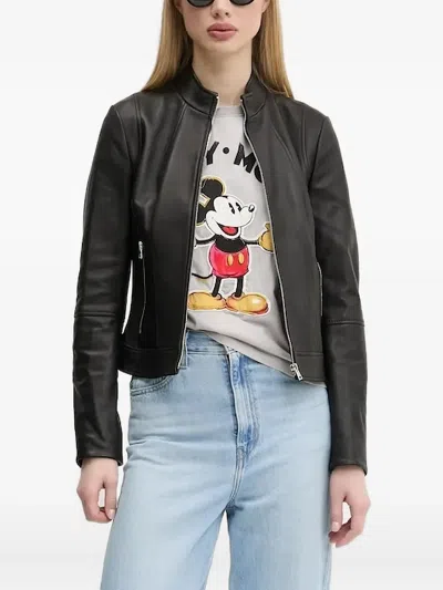 Hugo Boss Zip-front Leather Jacket In Black