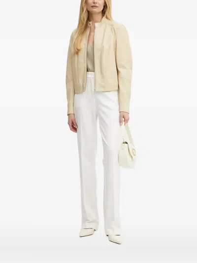 Hugo Boss Zip-front Leather Jacket In Neutral