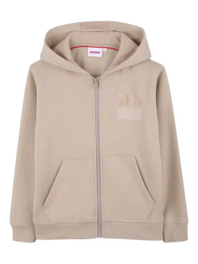 Hugo Boss Kids' Zip-front Logo-plaque Hoodie In Neutral