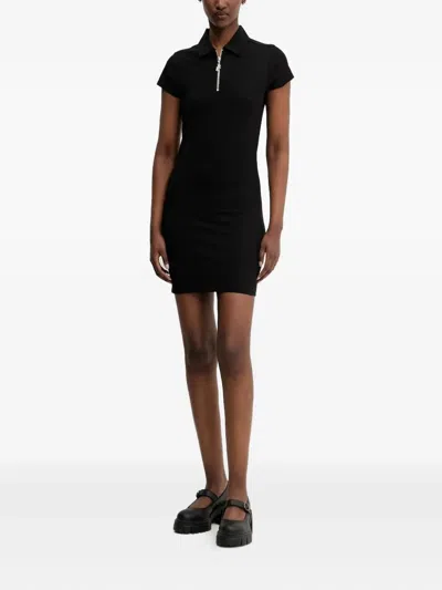 Hugo Boss Zip-front Polo Mini Dress In Black